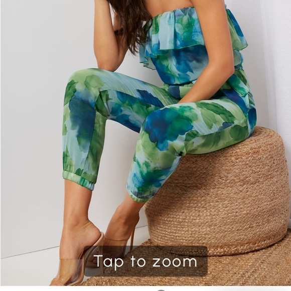 Strapless 1 piece romper jogger bottom watercolor fabric design very roomy XS-M - Picture 1 of 10